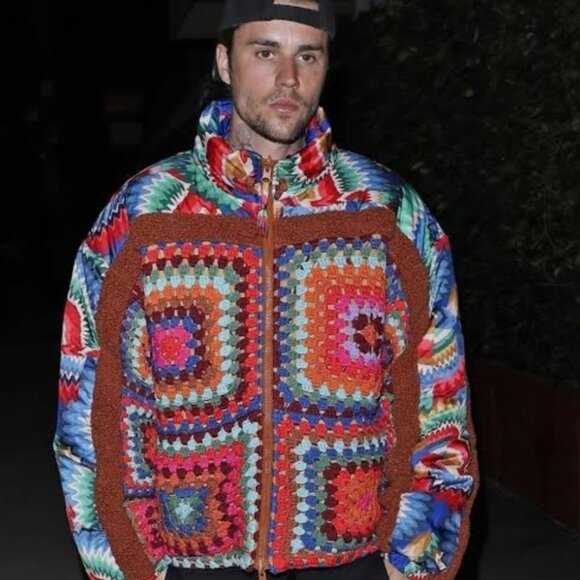 FARM Rio Reversible Patchwork Puffer Jacket with Crochet - Picture 1 of 10